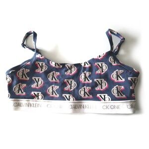 CK ONE Calvin Klein Sports Bra - M Navy, Pink and White Logo Pattern